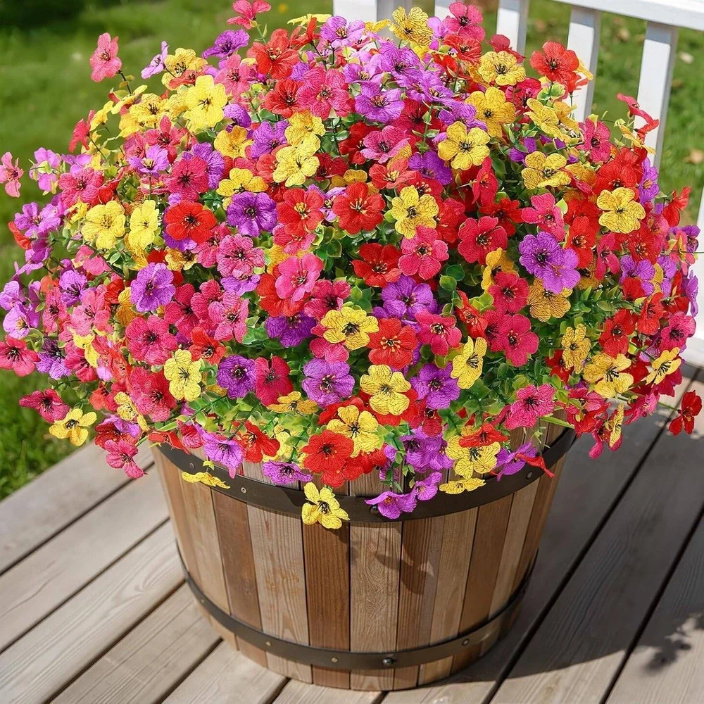 24 Packs Artificial Flowers Outdoor UV Resistant Faux Plastic Plants-Mix 4 Color